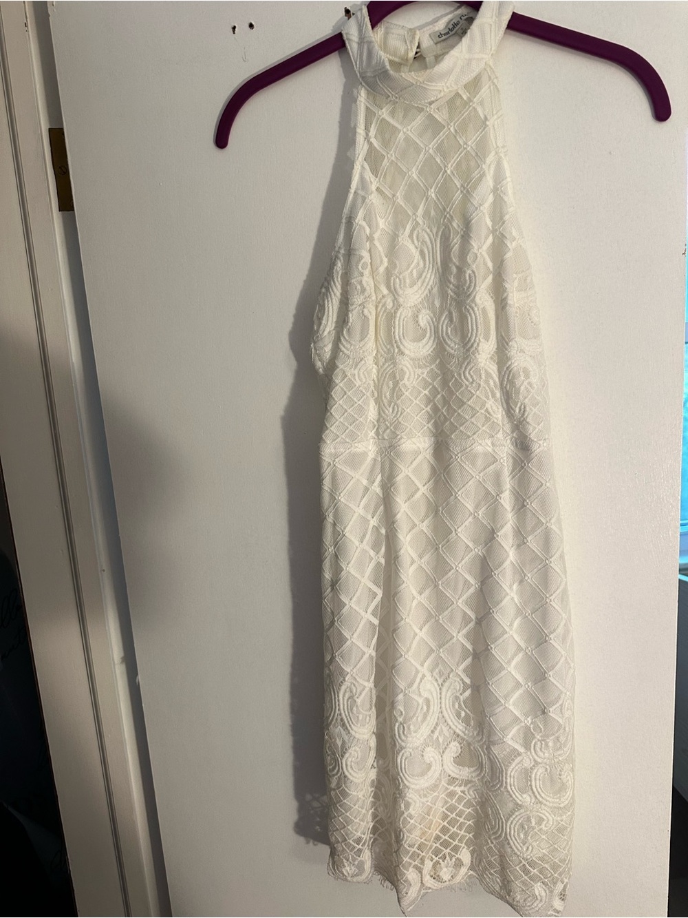 Charlotte Russe Ivory Lace Halter Dress